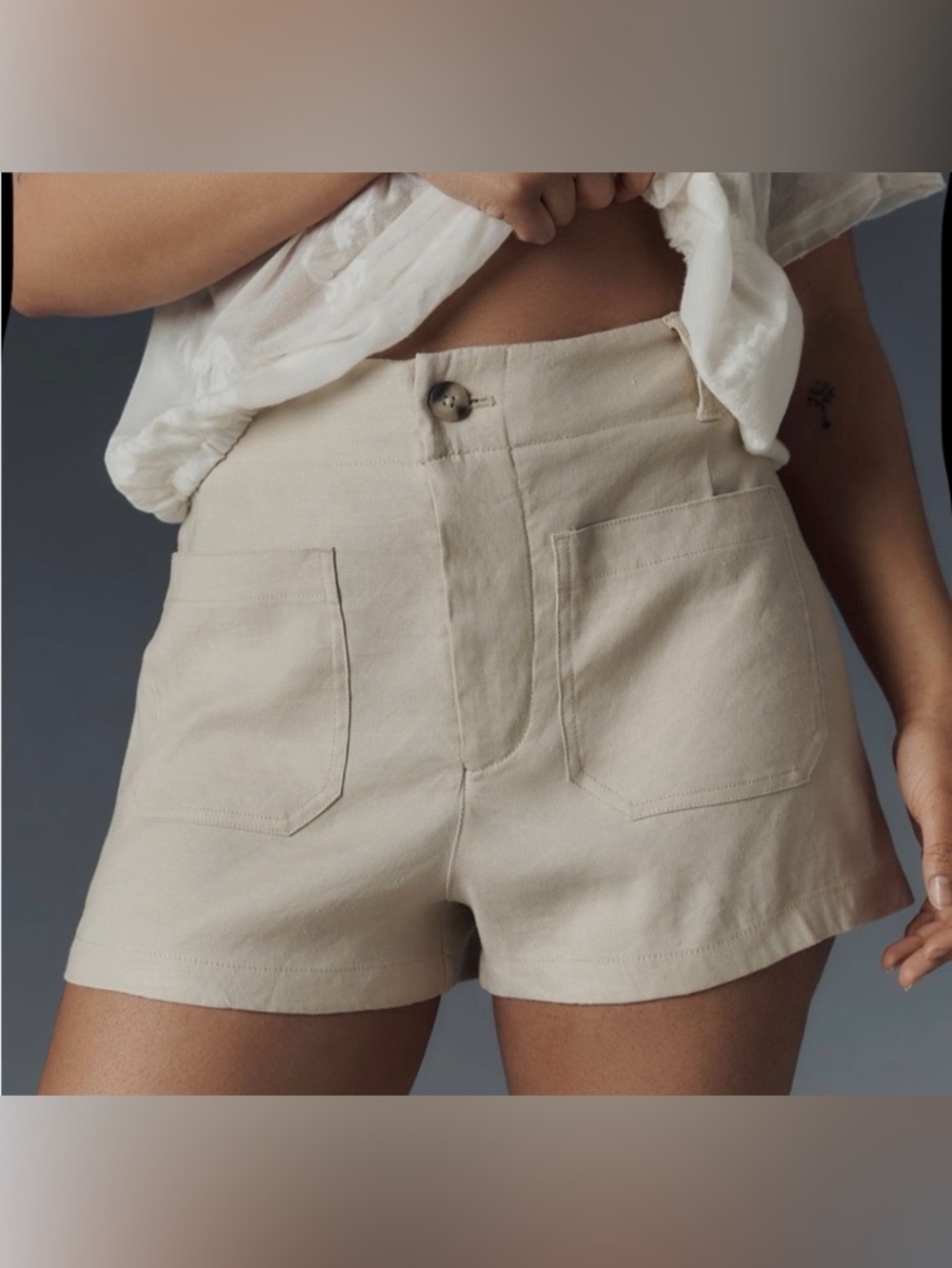 Maeve High-Rise Cream Utility Shorts